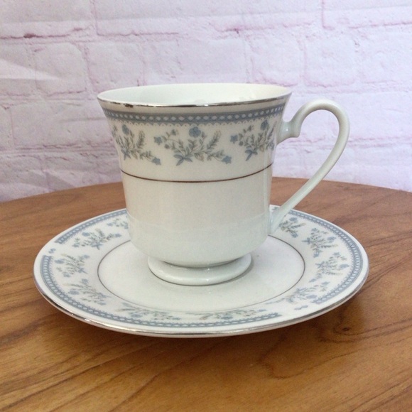 Vintage Blue Floral China Footed Cup and Saucer Set - Picture 1 of 10